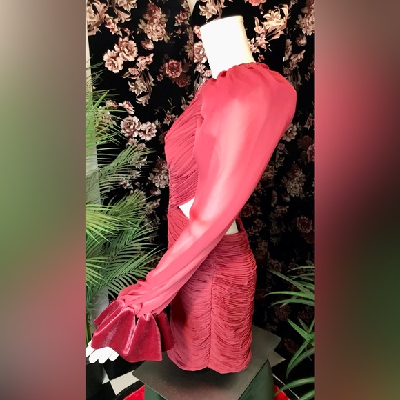 NWT ASOS Luxe Blush Red Ruched Open Back Cocktail Dress Size 2 - Picture 3 of 9